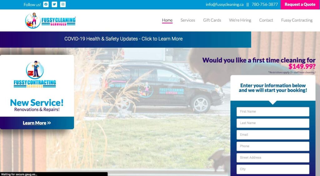 Fussy Cleaning Services' Homepage