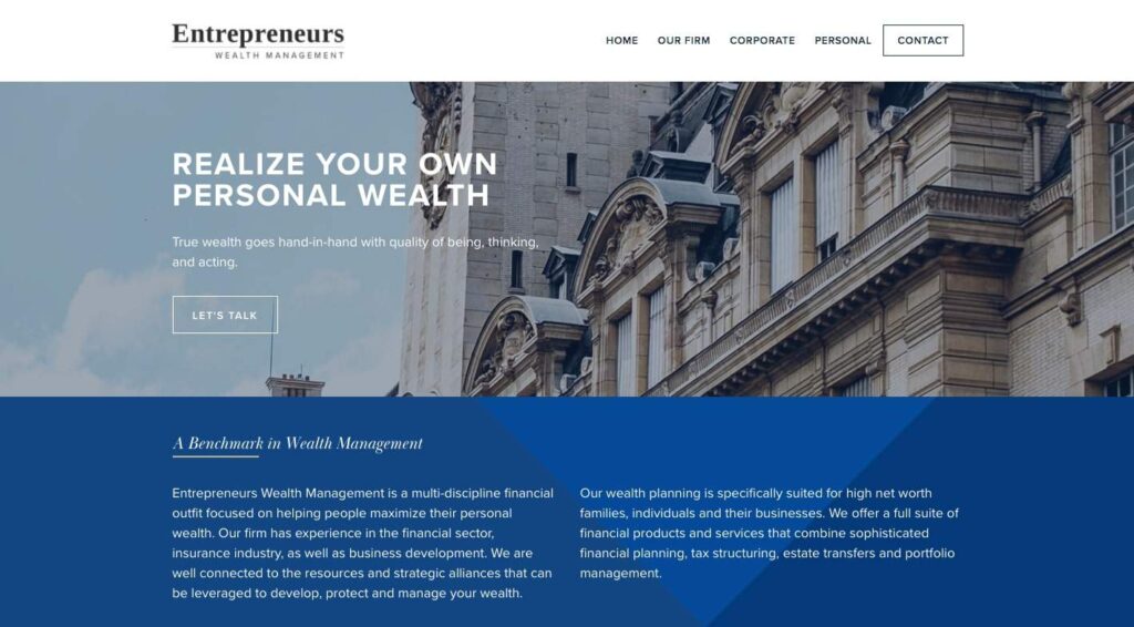 T. Charlay Fatal of Entrepreneurs Wealth Management's Homepage