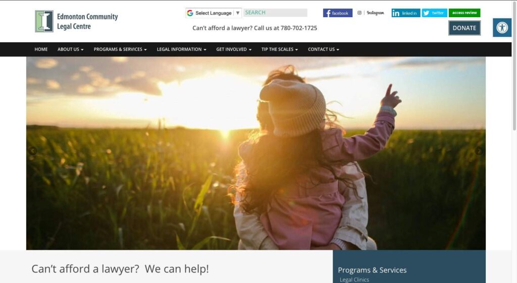 Edmonton Community Legal Centre's Homepage