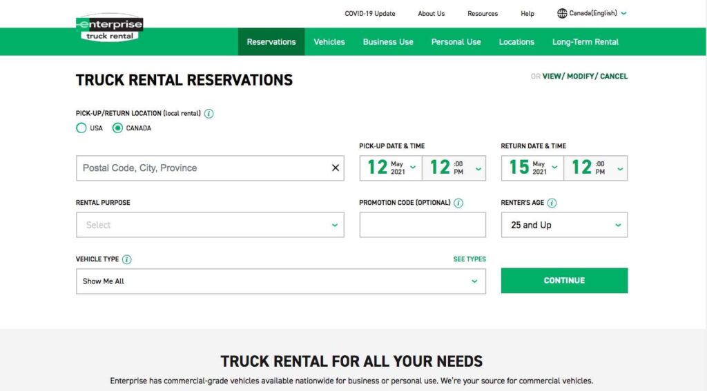 Enterprise Truck Rental or Discount Car Rentals' Homepage