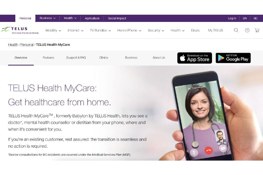 TELUS Health MyCare's Homepage
