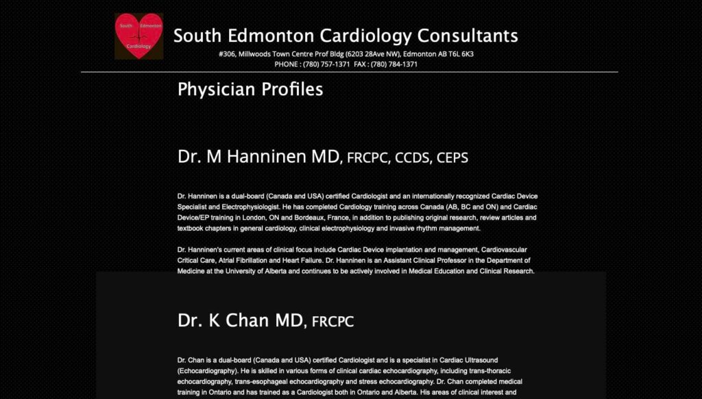 Dr. Mike Hanninen (South Edmonton Cardiology Consultants)'s Homepage