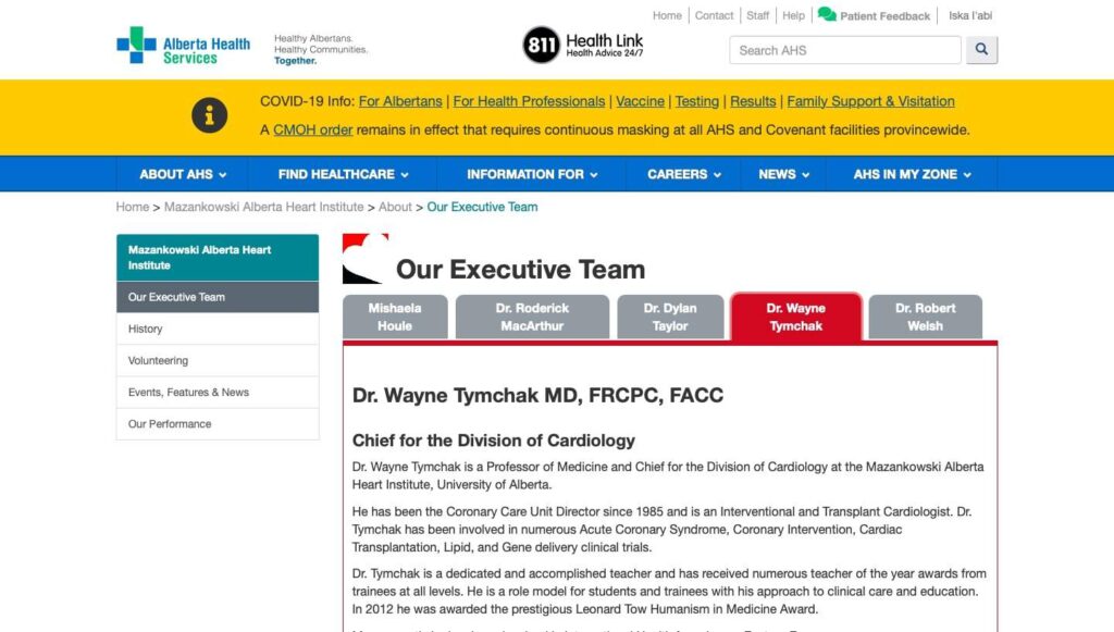 Dr. Wayne Tymchak (Mazankowski Alberta Heart Institute)'s Homepage