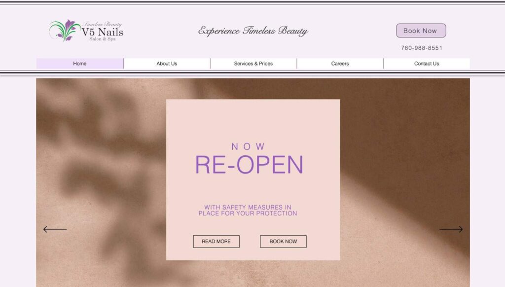 V5 Nails Salon and Spa homapge