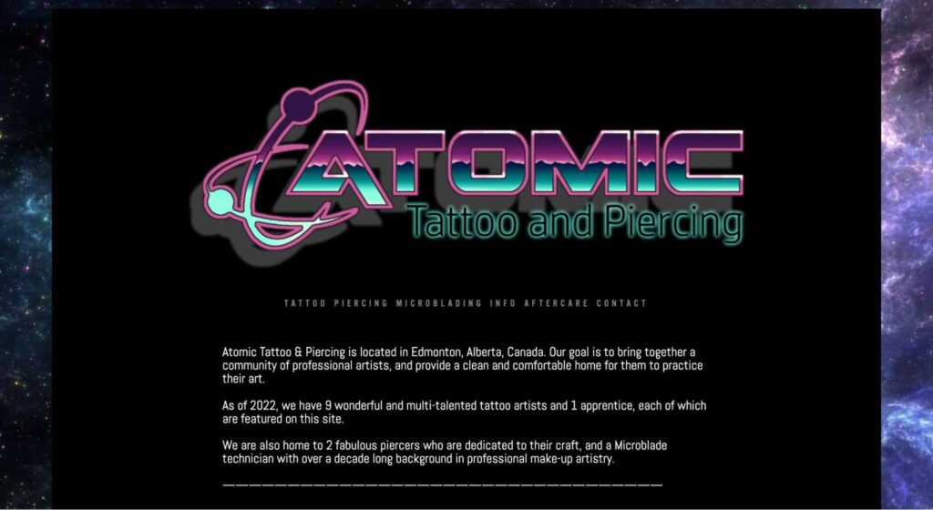 Atomic Tattoo and Piercing Homepage