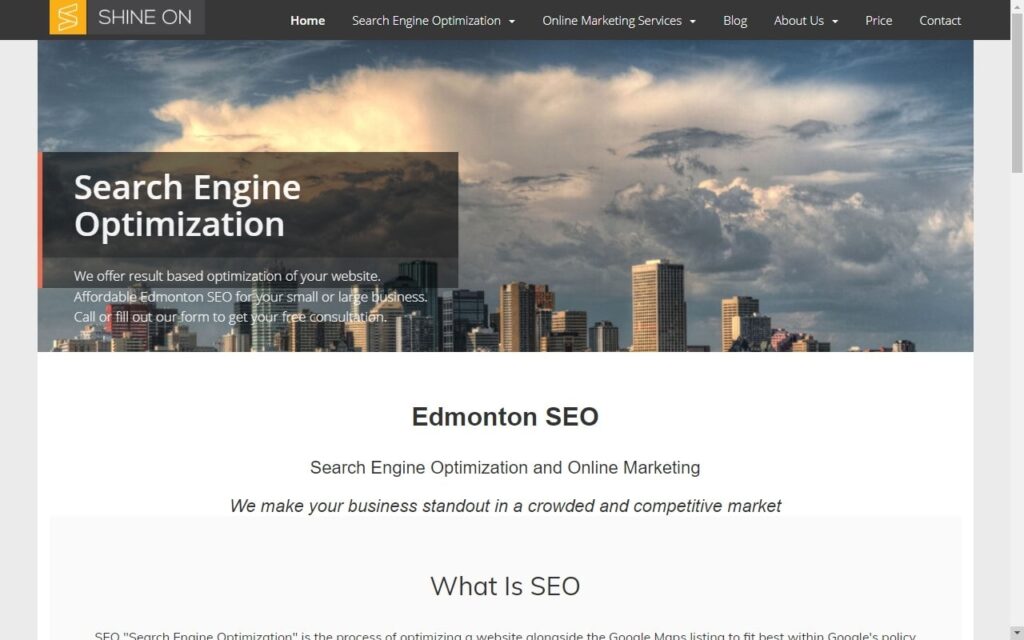 Shine On SEO Homepage